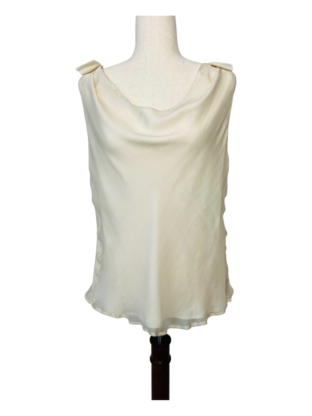 Valentino Ivory Silk Sleeveless Lined Top with Grosgrain Ribbon Bows Size 10